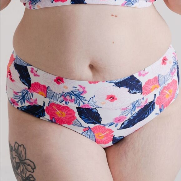 NWT Set Tankini Midrise Bikini Swimsuit Set Full Coverage in Pink/Blue Floral - Picture 11 of 16